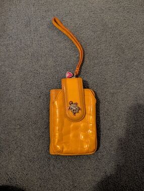 Vintage Y2K Brighton Leather Phone Wallet Orange Leather Alligator Rhinestones